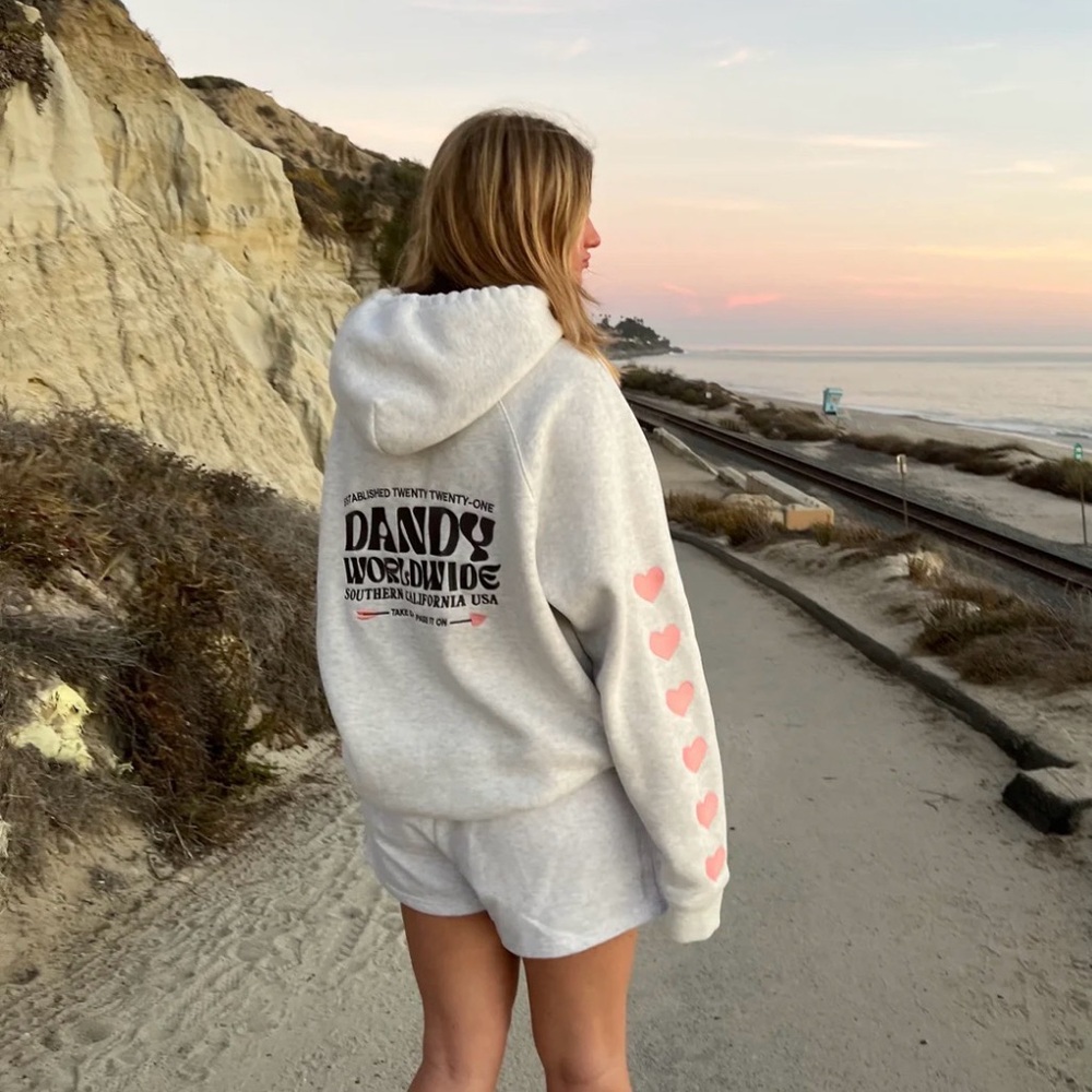 Dandy Worldwide Size S “Heart on My Sleeve" Oversized Lux Hoodie in Heather Gray